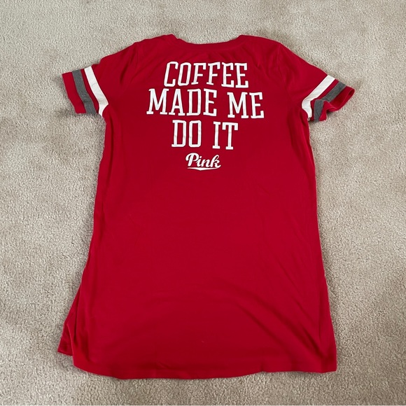 Victoria Secret PINK Coffee Made Me Do It Red Tee in size S - Picture 2 of 3